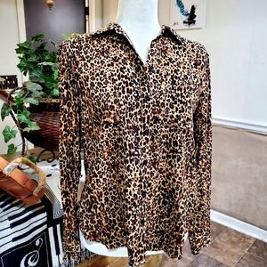 Beach Lunch Lounge Leopard Print Button up Blouse Women's size Small